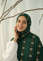 Lawn Block Print Hijab | Stripes | Dark Green