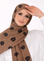 Lawn Block Print Hijab | Shiny Leaf | Mocha Brown
