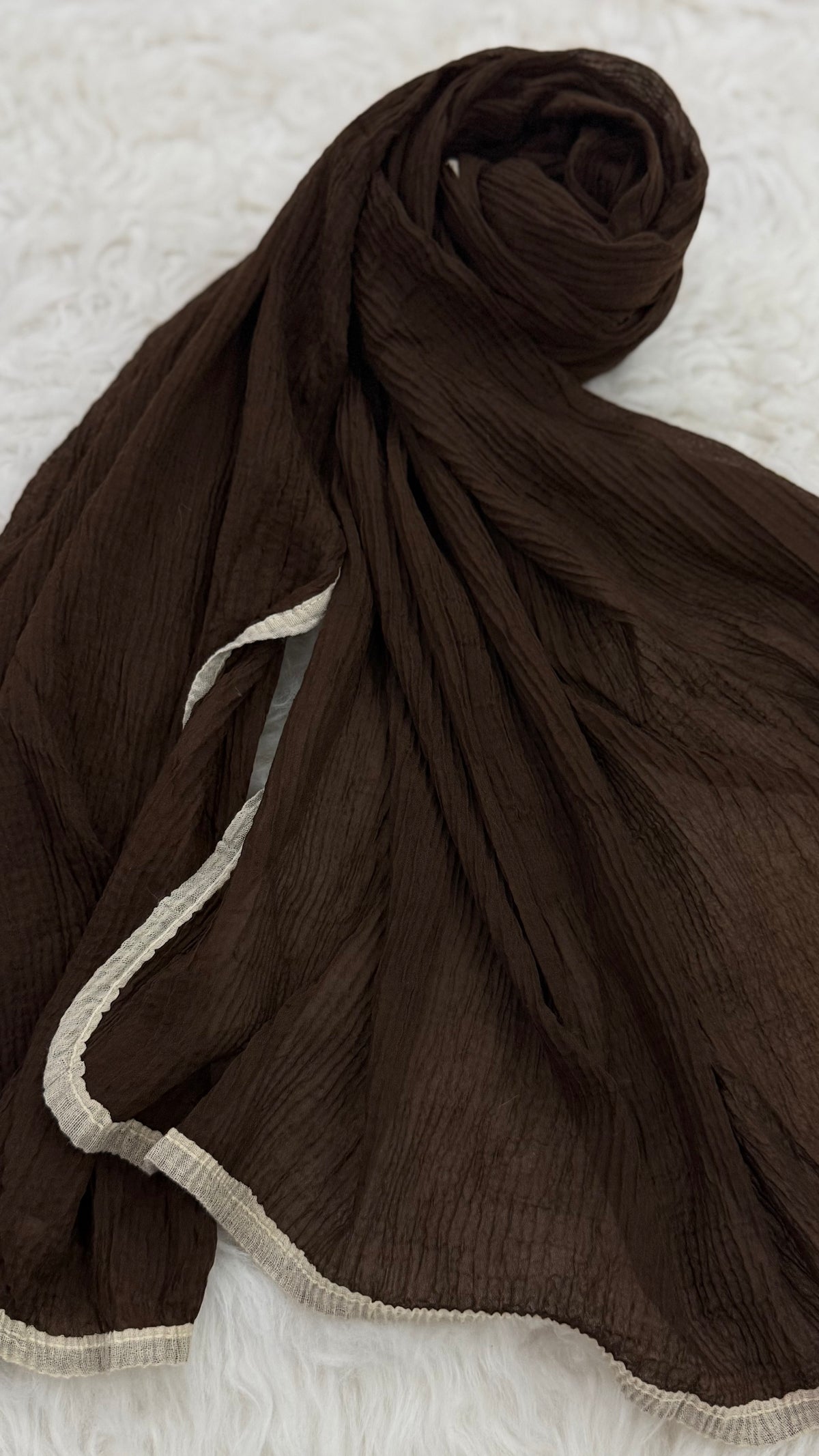 Soft Crinkle Lawn Hijab with Borders | Espresso Brown