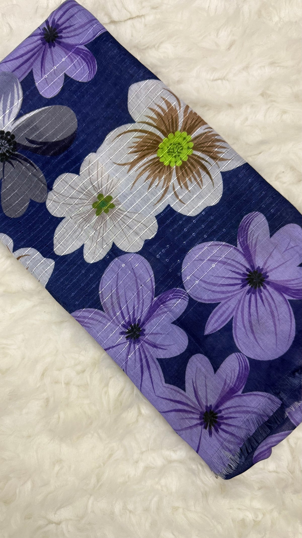 Sequins Bloom Navy | Lawn Printed Hijab with Sequins