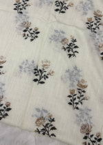 Lawn Block Print Hijab | Roses| Cream White