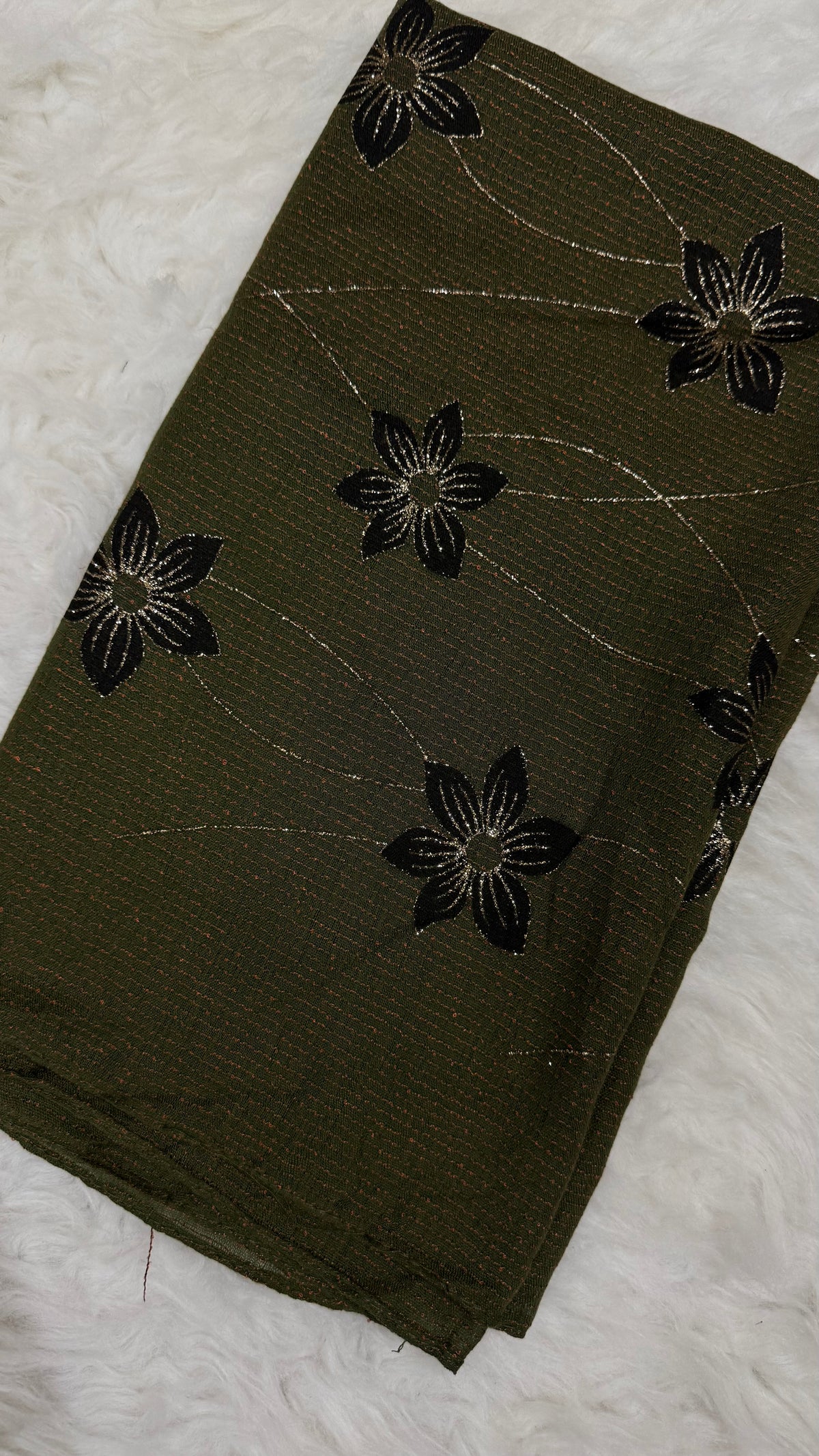 Threaded Lawn Floral Hijab | Floral | Olive Green