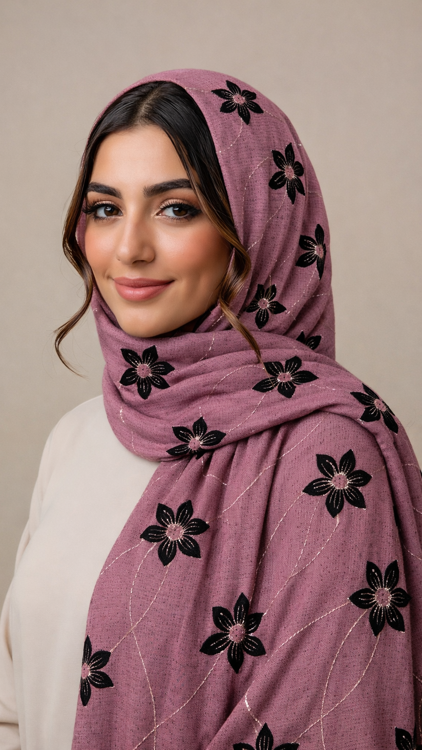 Threaded Lawn Floral Hijab | Floral | Mauve Pink