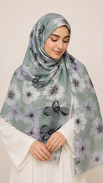 Sequins Bloom Green | Lawn Printed Hijab with Sequins