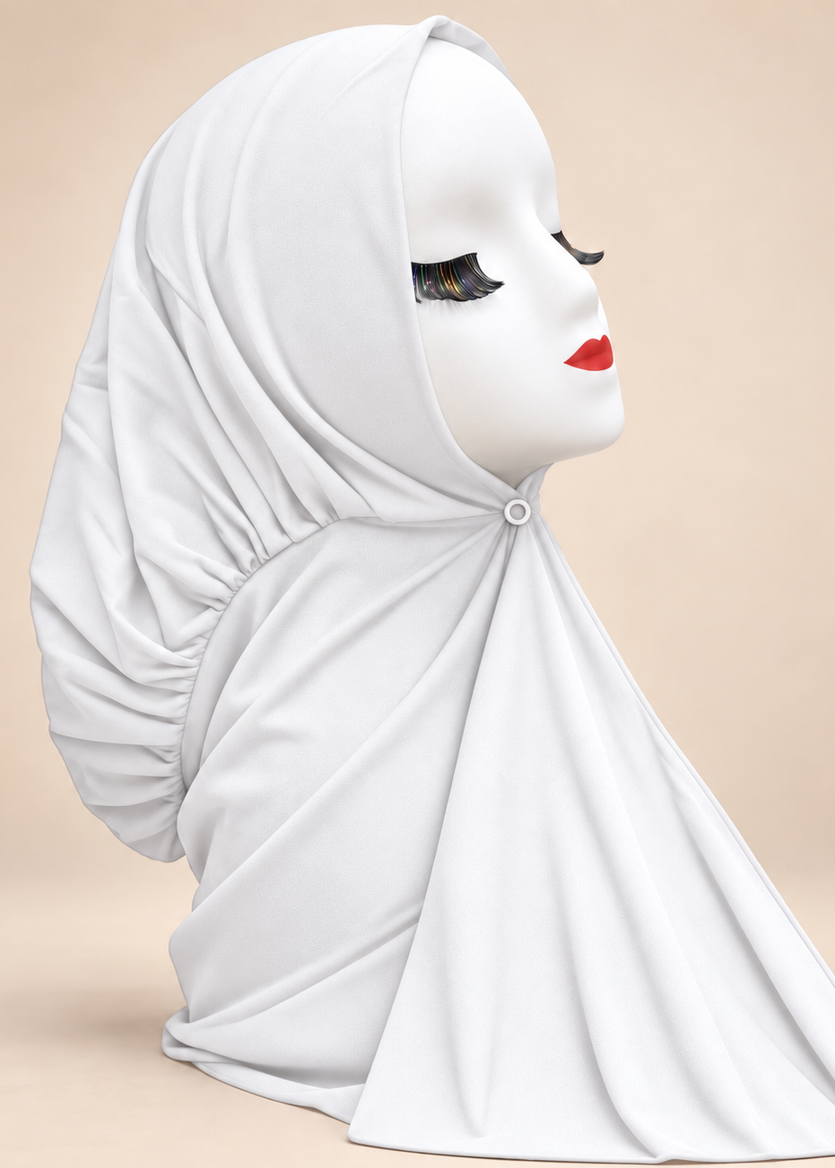 Button Up Bamboo Jersey Hijab | White