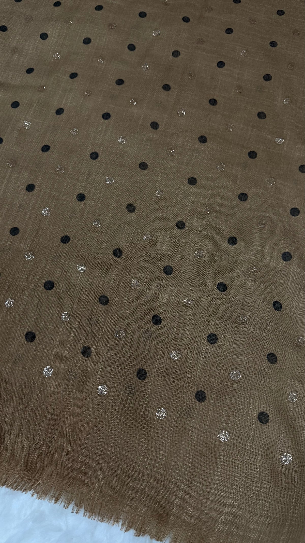 Lawn Block Print Hijab | Shinny Polka Dots | Mocha Brown