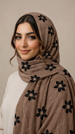 Threaded Lawn Floral Hijab | Floral | Mocha Brown