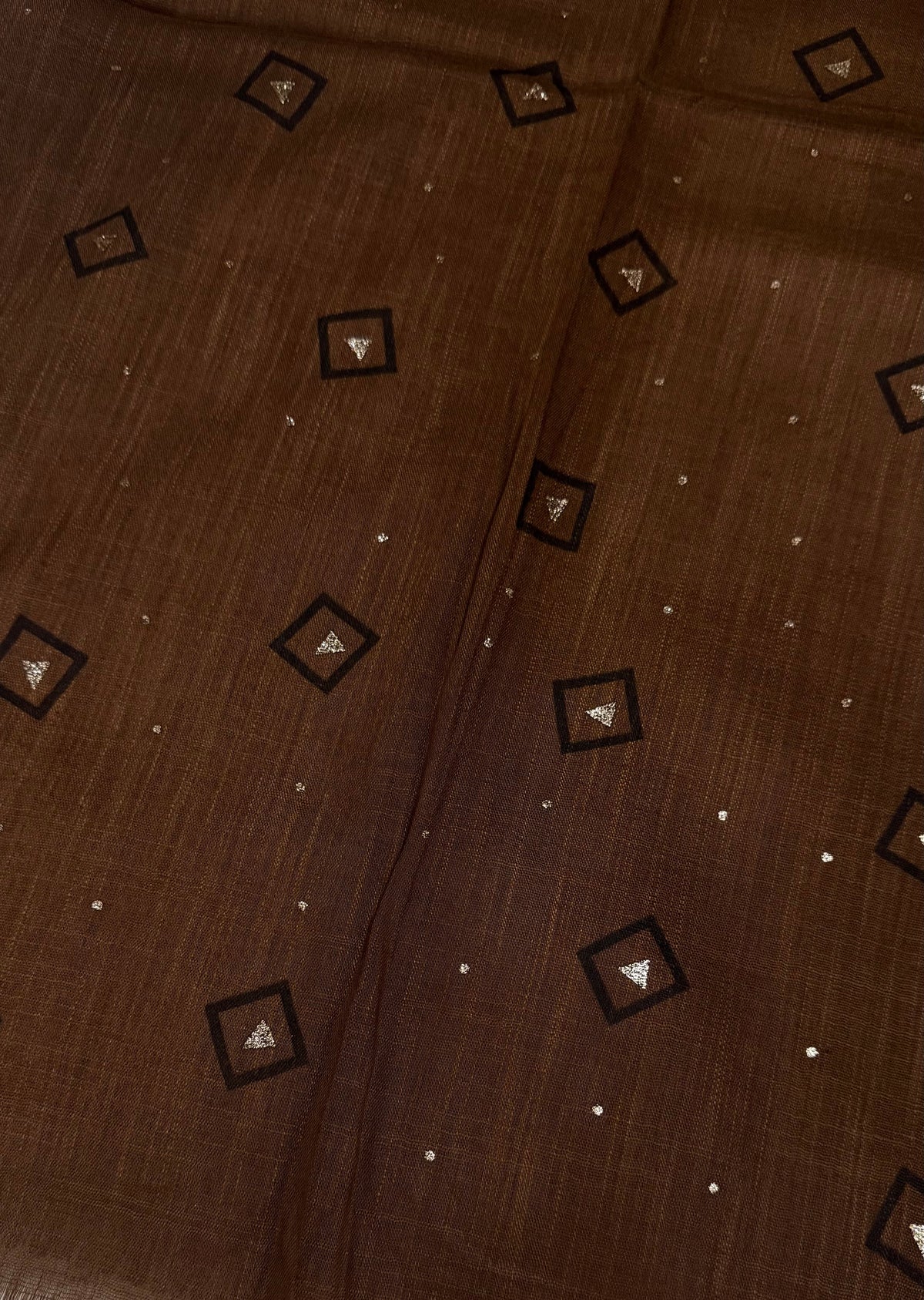 Lawn Block Print Hijab | Shiny Squares | Dark Brown