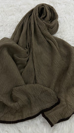 Soft Crinkle Lawn Hijab with Borders | Olive Taupe
