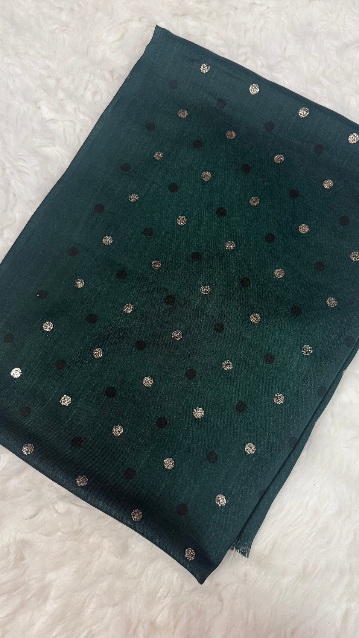 Lawn Block Print Hijab | Shinny Polka Dots | Dark Green