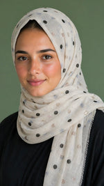 Lawn Block Print Hijab | Shinny Polka Dots | White