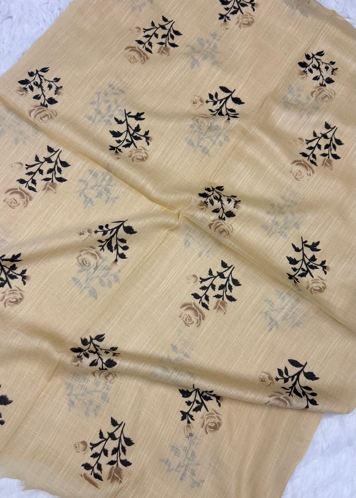 Lawn Block Print Hijab | Roses| Beige