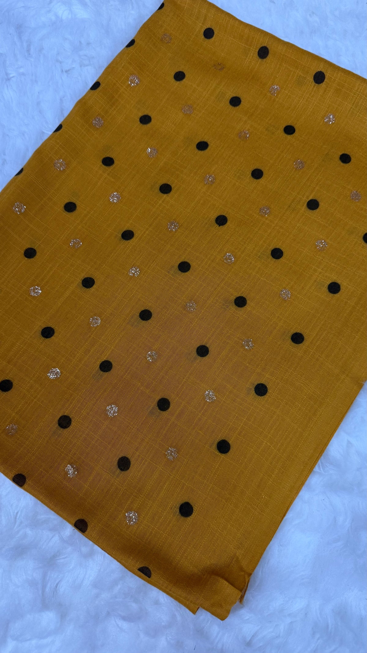 Lawn Block Print Hijab | Shinny Polka Dots | Mustard