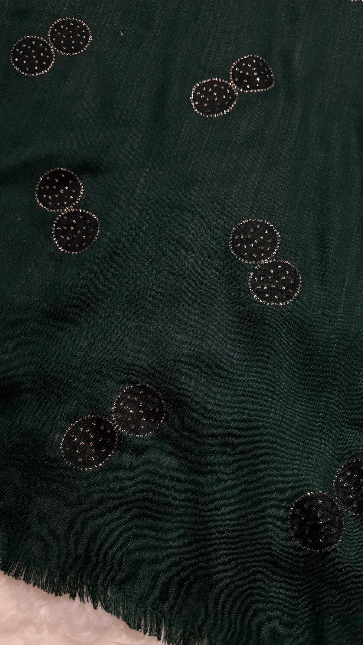 Lawn Block Print Hijab | Shinny Circles | Dark Green