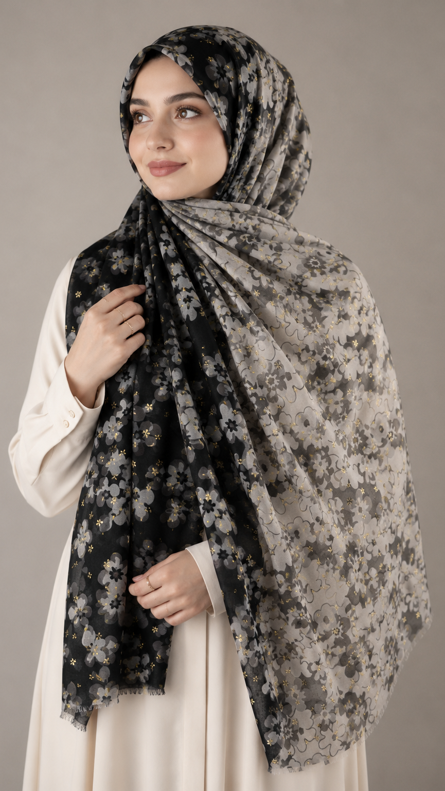 Twilight Flora Black | Lawn Printed Hijab