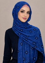 Lawn Block Print Hijab | Shiny Squares | Blue