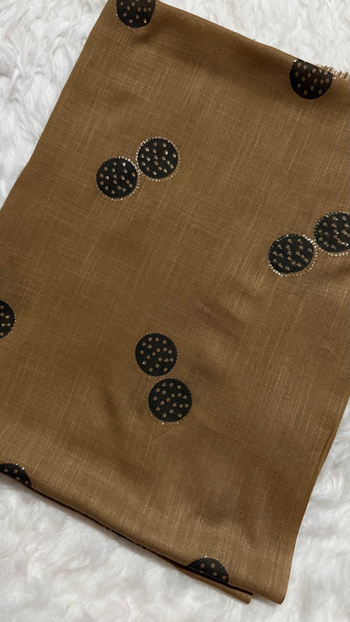 Lawn Block Print Hijab | Shinny Circles | Mocha Brown