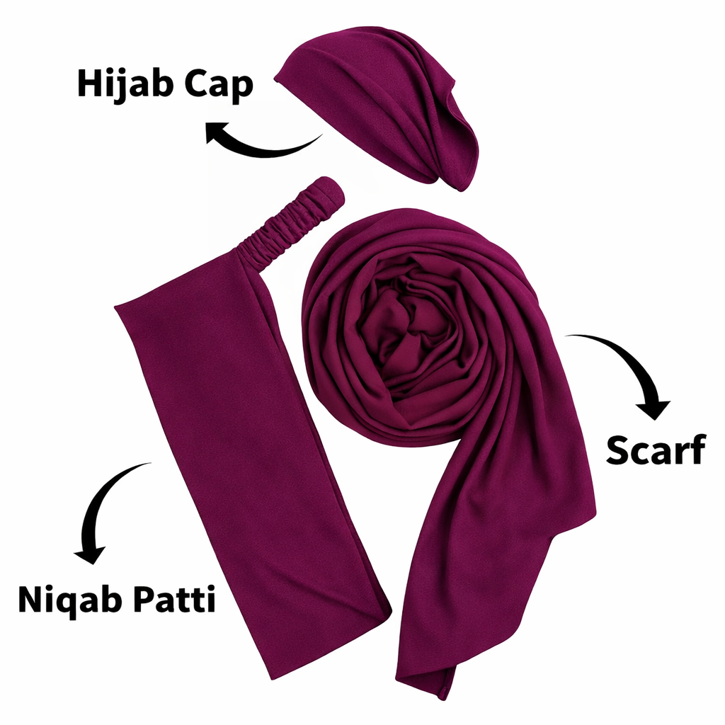 3-in-1 Hijab Essential Set | Burgundy