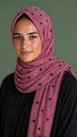 Lawn Block Print Hijab | Shinny Polka Dots | Muted Pink