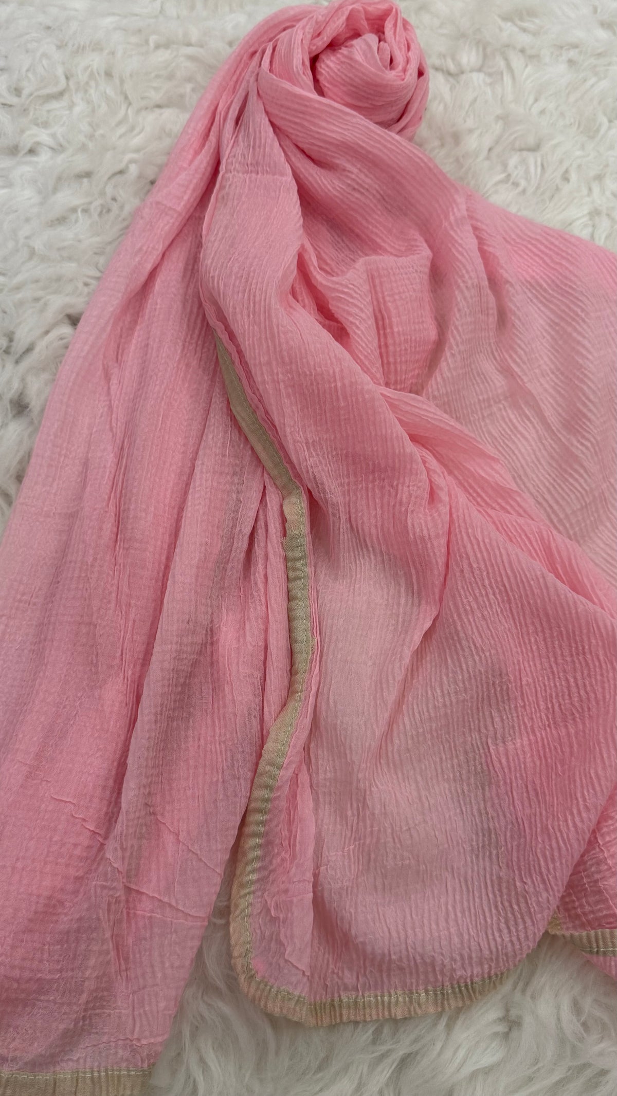 Soft Crinkle Lawn Hijab with Borders| Blush Pink