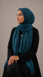 Lawn Foil Spread Hijab | Teal Blue