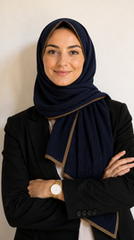 Soft Crinkle Lawn Hijab with Borders | Dark Blue