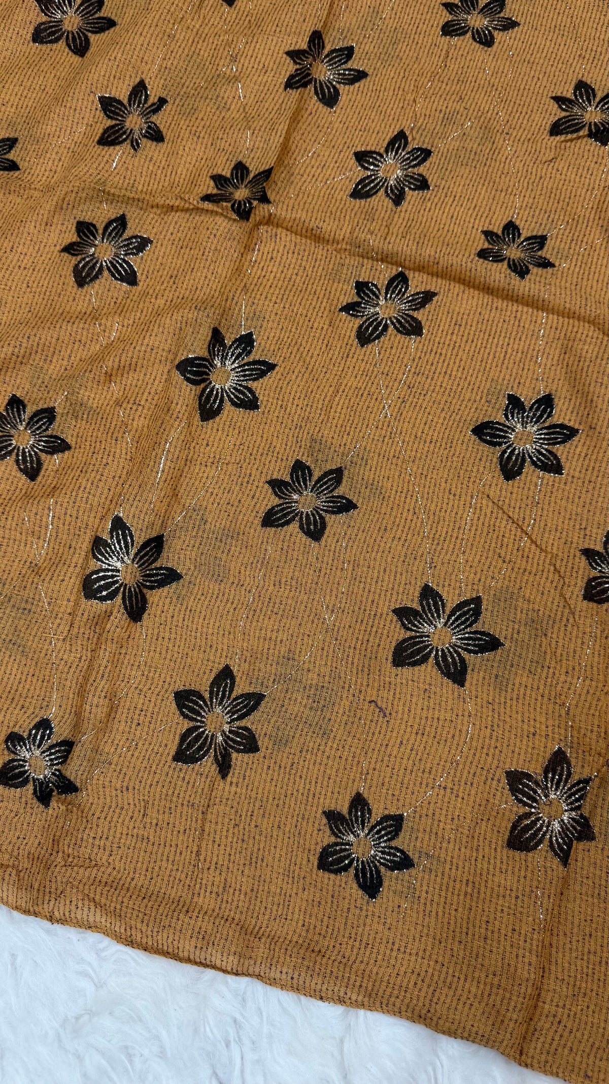 Threaded Lawn Floral Hijab | Floral | Mustard