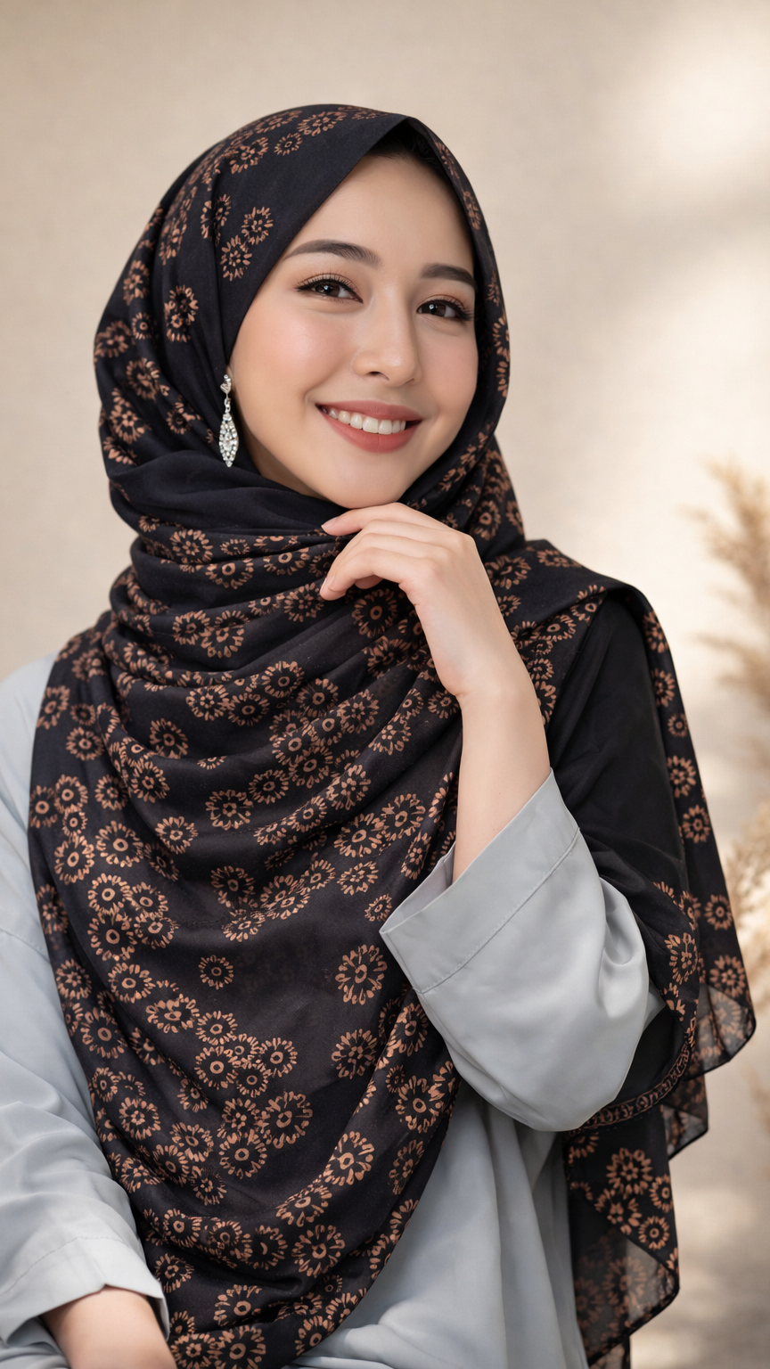 Lawn Block Print Hijab | Floral | Black