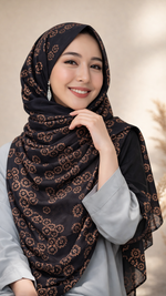 Lawn Block Print Hijab | Floral | Black