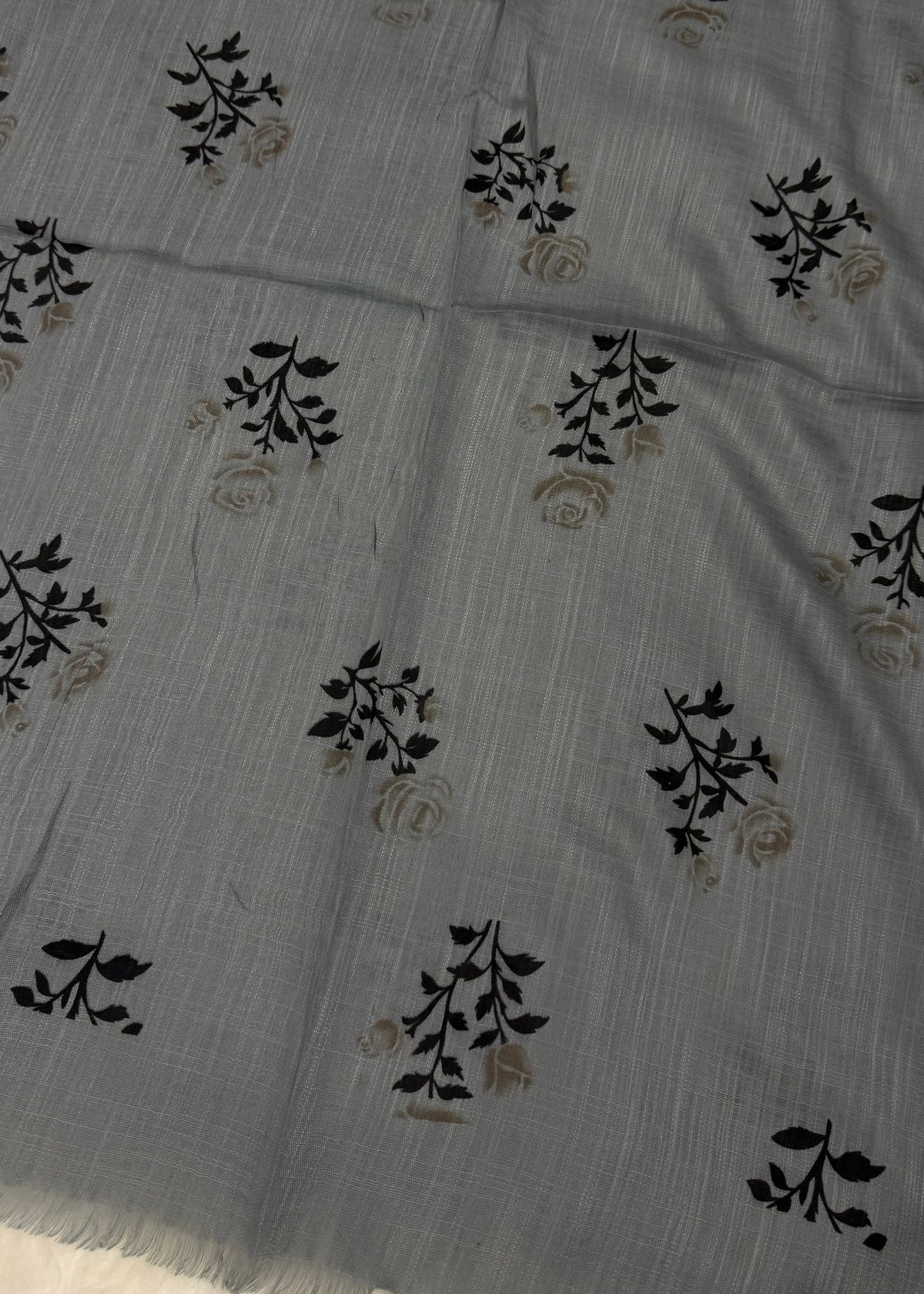Lawn Block Print Hijab | Roses| Grey