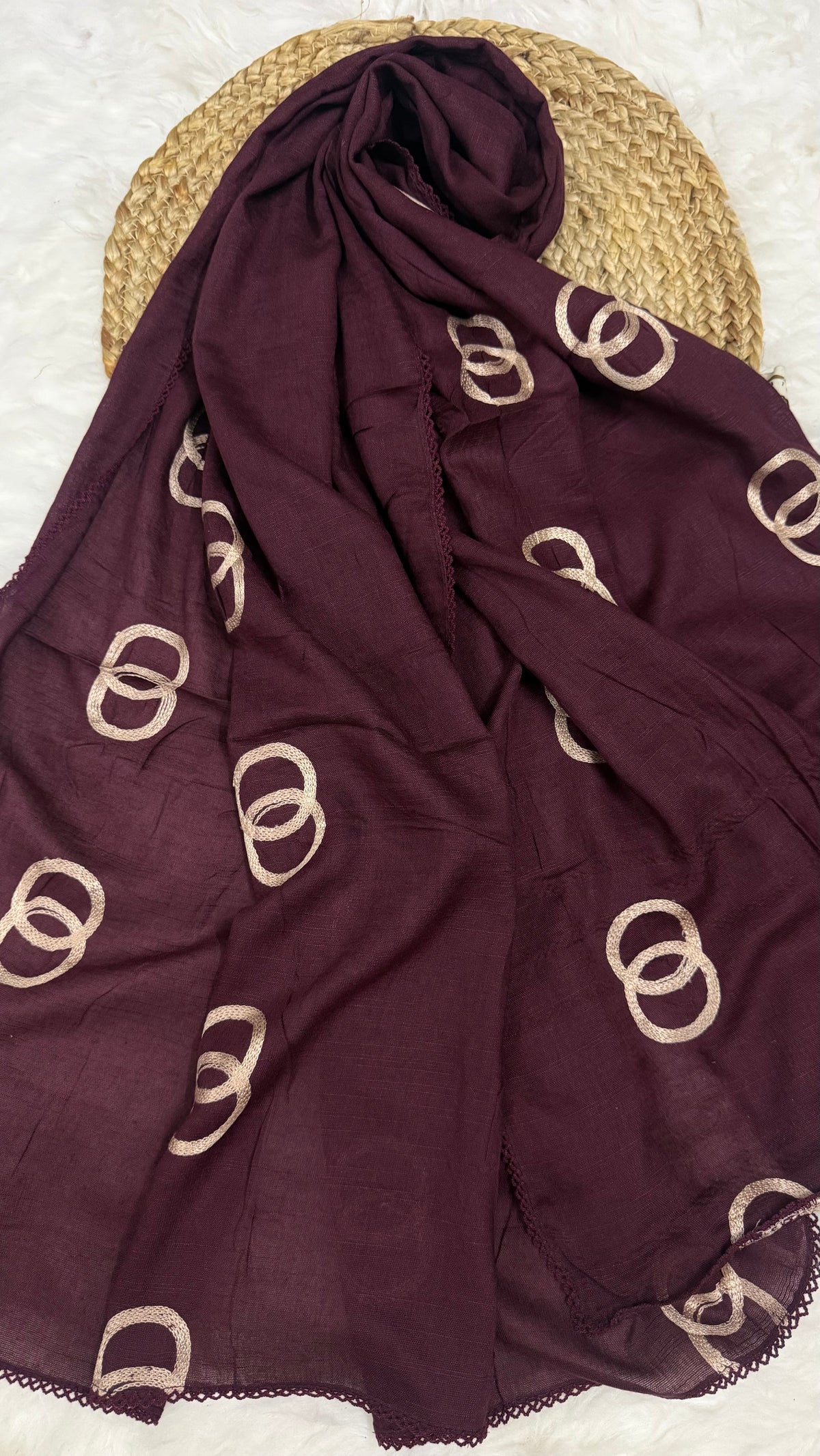 Lawn Ringset Embroidered Hijabs (XL) | Plum