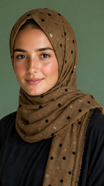 Lawn Block Print Hijab | Shinny Polka Dots | Mocha Brown
