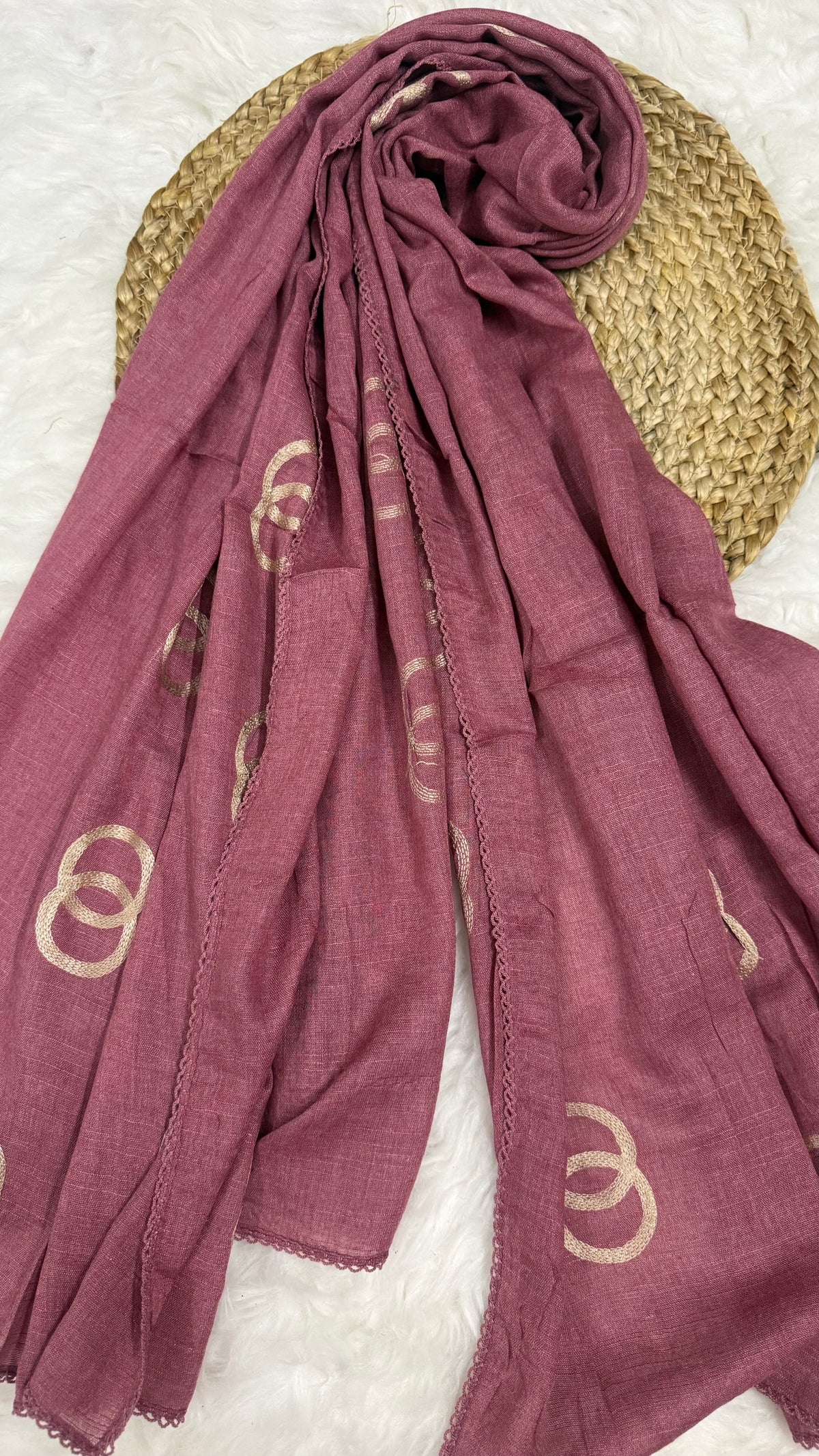 Lawn Ringset Embroidered Hijabs (XL) | Rosewood Pink