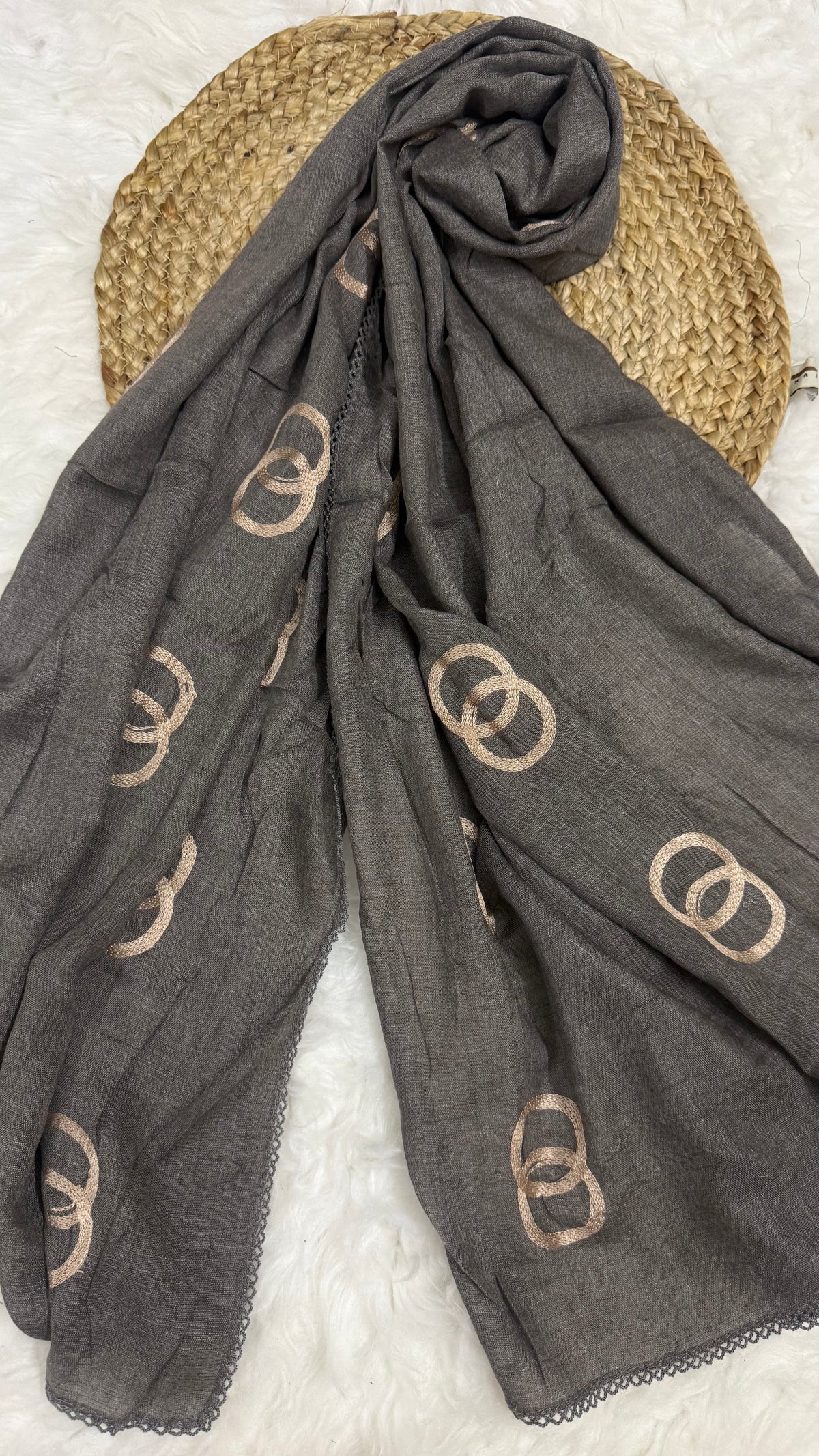 Lawn Ringset Embroidered Hijabs (XL) | Charcoal