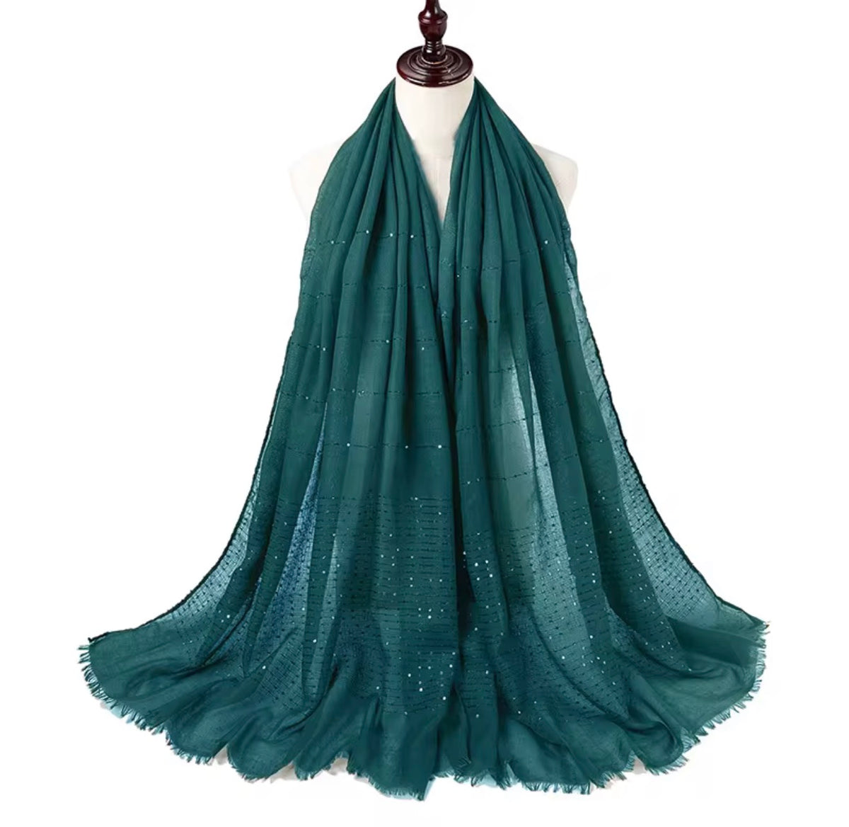 Lawn Sequins Border Hijab | Teal Blue