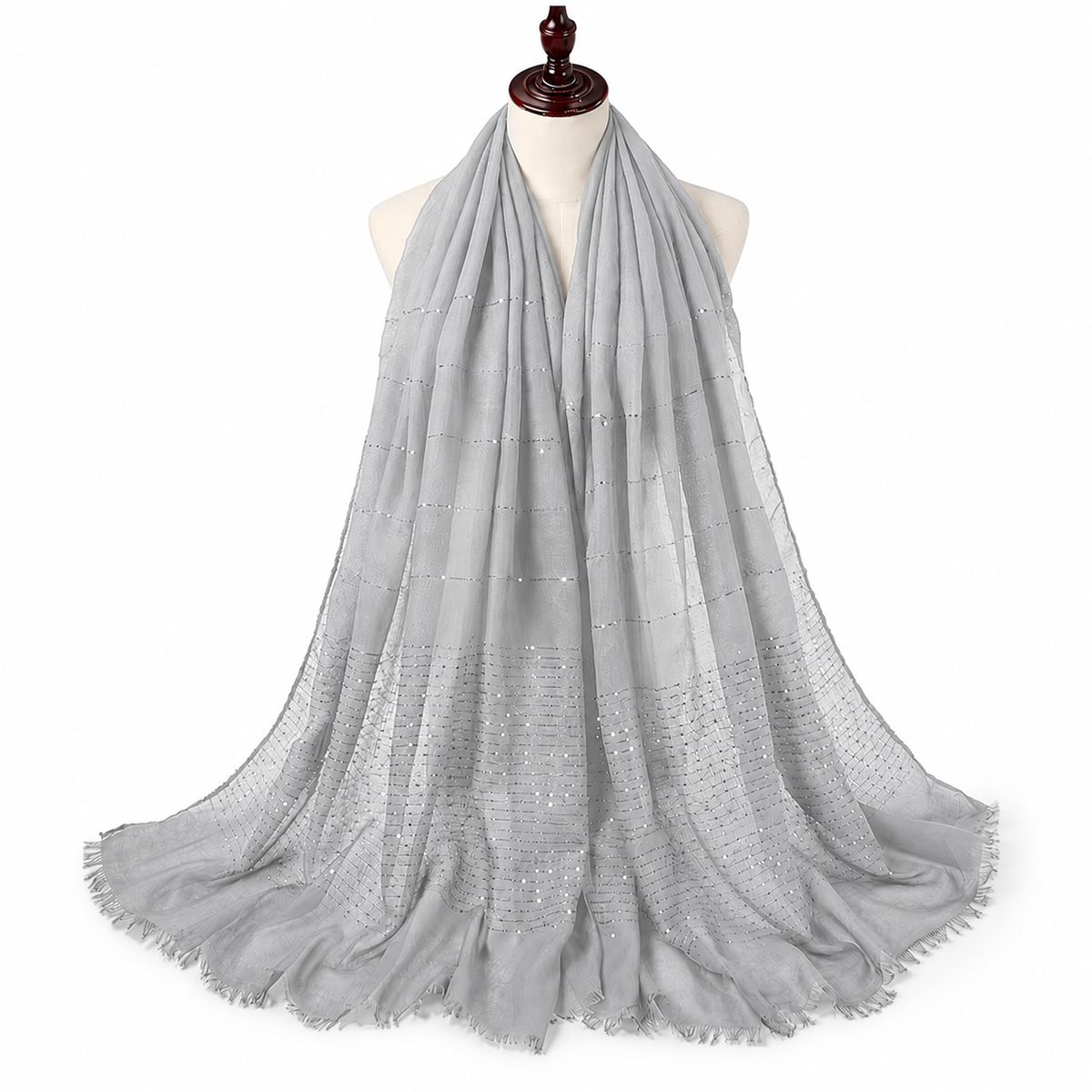 Lawn Sequins Border Hijab | Grey