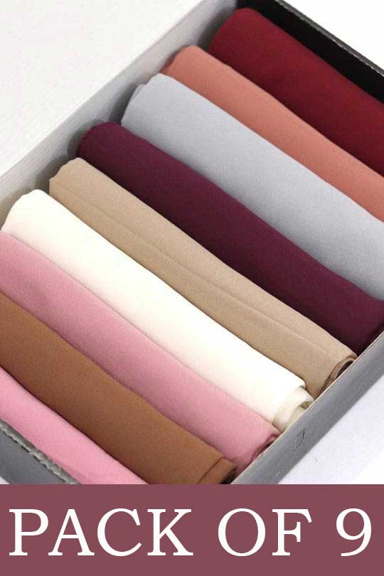 Pack of 9 - Georgette Hijabs